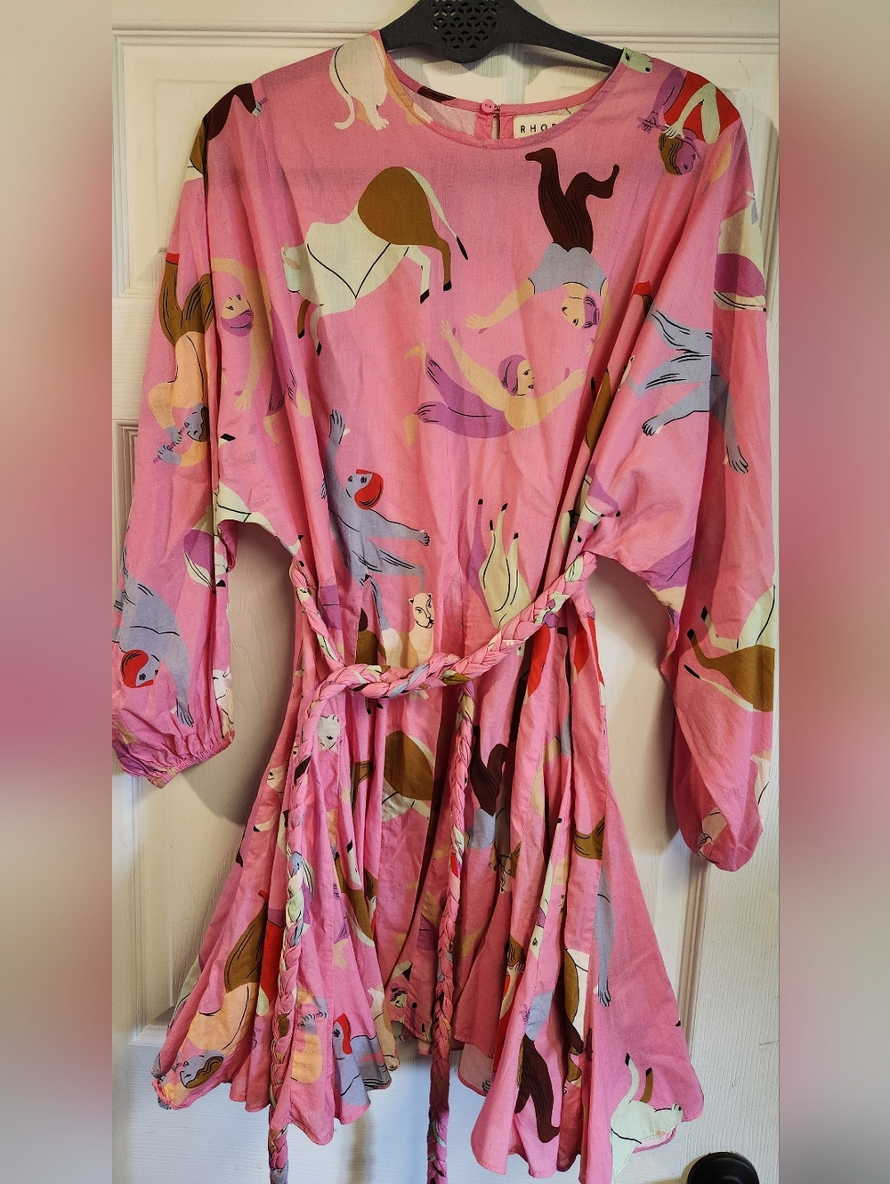 RHODE Playful Pink Print Tie-Waist Dress